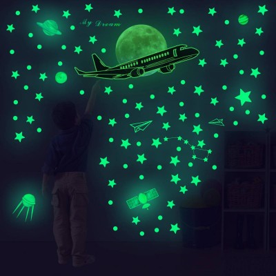 Stars Plane Carved Die Cut Fluorescent Luminous Night Glow Home Room Decoration Self Adhesive Pvc Sticker